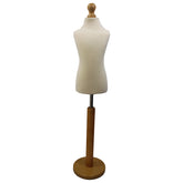 Children Kids Age 6-8 Years Tailors Dummy Mannequin, Cream Torso Bust with a Light Wood Round Base